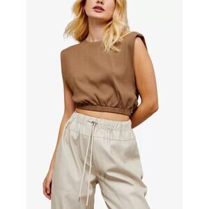 Topshop cropped ribbed shirt with shoulder pads
